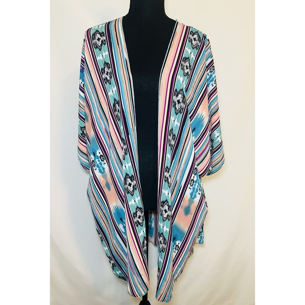 Now N Forever Aztec Print‎ Colorful Open Front Cardigan Kimono Boho Plus Size 2X